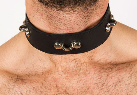 Black Leather 1.5" Collar with 3 Hooks