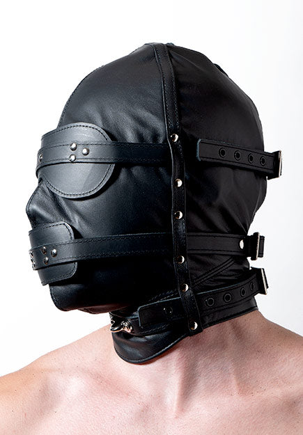 Leather Hood with blindfold and gag
