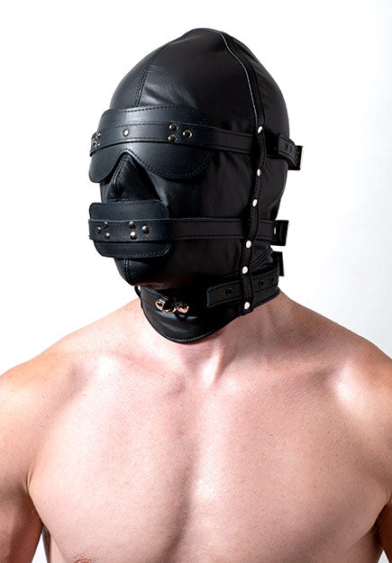 Leather Hood with blindfold and gag