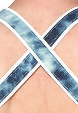 Crossed Back 1.5" Bleached Denim Half-Harness | PRIAPE LEATHER