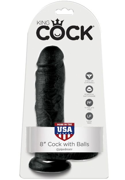 King Cock  8'' Black Dildo with Balls