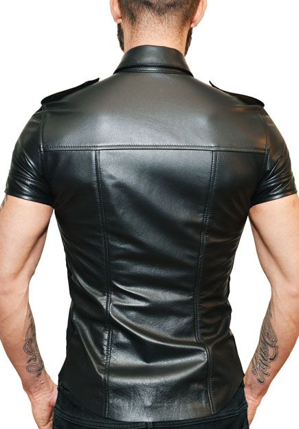 Short sleeve Police Leather Shirt